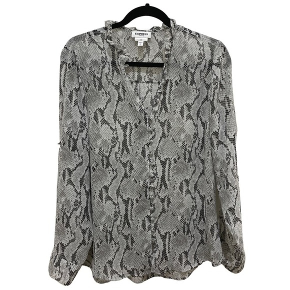 Express Portofino Gray & Black Snakeskin Long Sleeve Blouse